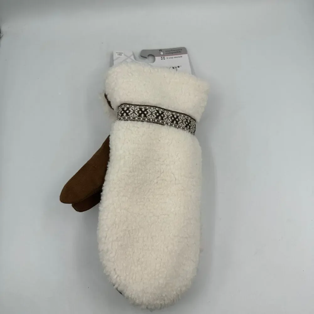 Isotoner Women’s Mittens Sherpa Beige Brown SmartTouch OSFM NWT